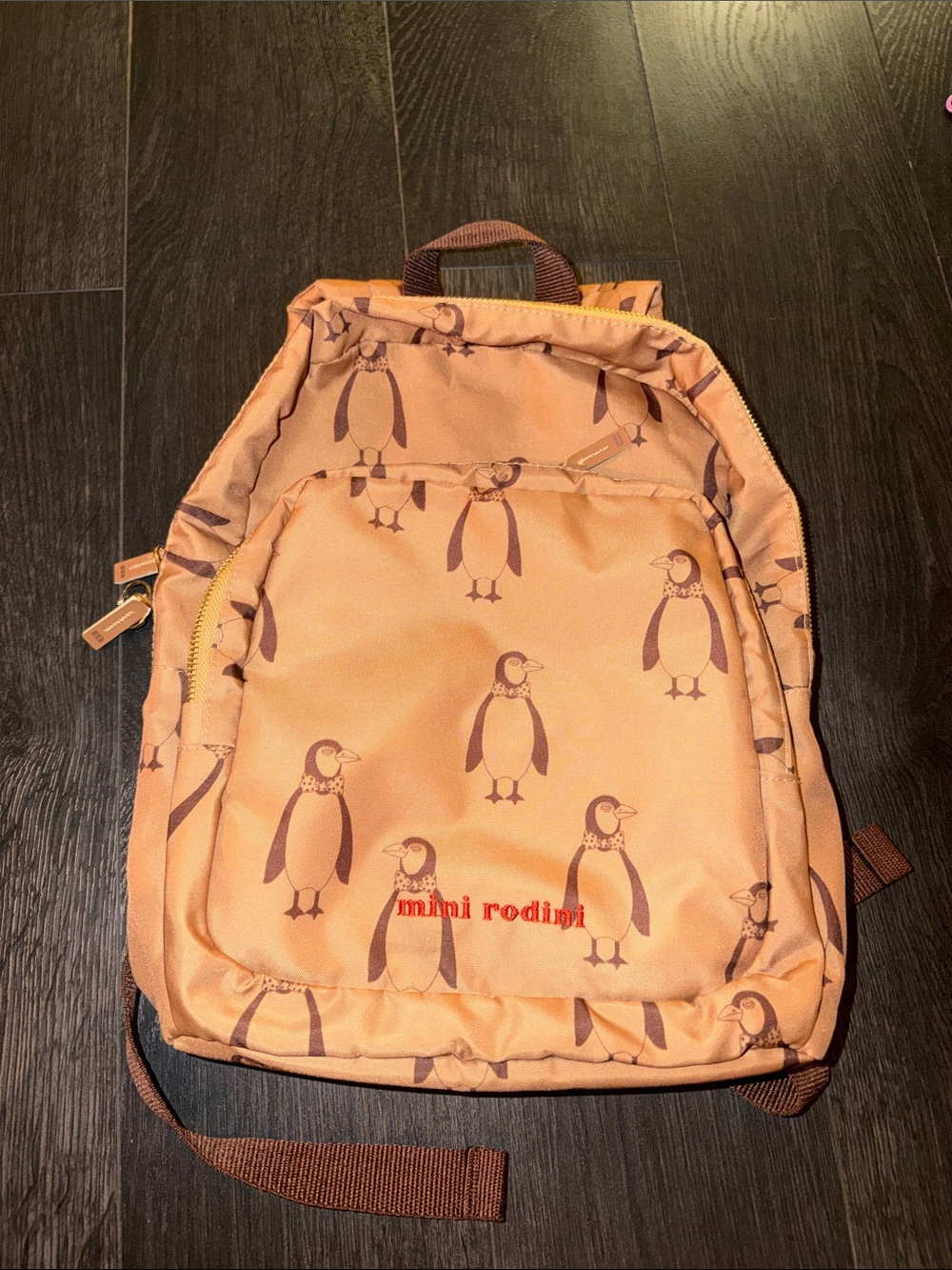 Mini Rodini Peach Penguin Print Backpack